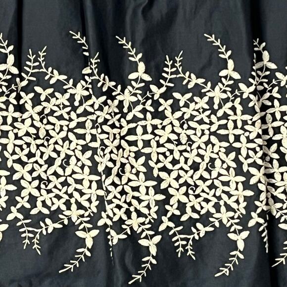 Banana Republic Black A-Line‎ Woven Cotton Skirt Floral Embroidered Knee 14 - Picture 2 of 10
